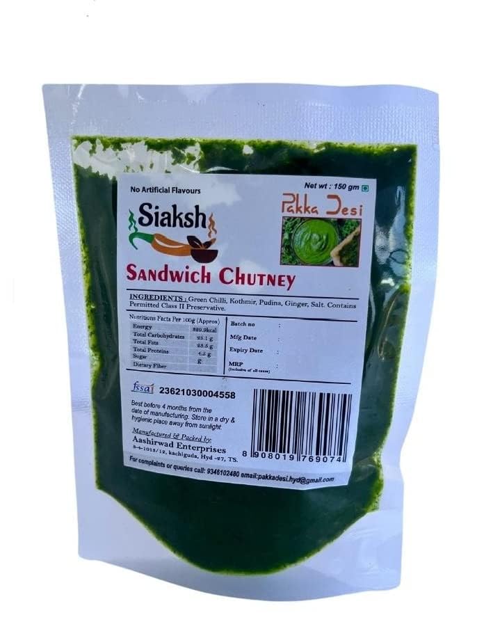 Image of Siaksh Mumbai special Sandwich Chatpati Green Instant Ready Mix Chutney For Breakfast,snacks Use with pure ingrediants| Perfect as a Dip, Spread, Cooking Sauce With Delicious Taste 150gm pack of 1.