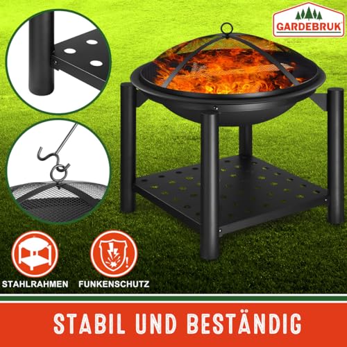 Feuerschale GARDEBRUK mit Funkenschutz und Ablagefach, Ø55cm
