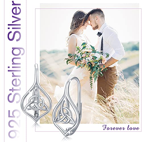 Celtic Earrings For Women, 925 Sterling Silver Leverback Earrings Hypoallergenic Triangle Knot Earring Vintage Irish Celtic Jewelry Gifts For Women Teen Girls Mother Day Daughter Birthday Present #TOP5