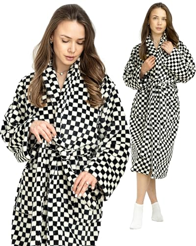 Fleece Robes Women Thick Plush Womens Robe Cozy Ladies Bathrobe Bath Robes Female Long & Soft - Black & White - Mother’s Day
