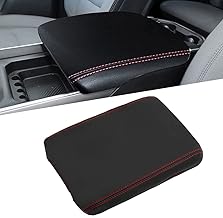 sportuli Center Console Cover Anti-Scratch Leather Armrest Pad Replace for 2019-2024 2025 Dodge RAM 1500 2500 3500, for All Makes & Models with Bucket Seats (Red Stitches)