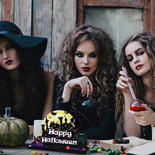 3 Pieces Halloween Table Decorations Happy Halloween Witch Wooden Centerpiece Sign Witch I Smell Children Purple Wizard Tabletopper Ornaments For Halloween Table Top Kitchen Home Office Supplies #TOP6
