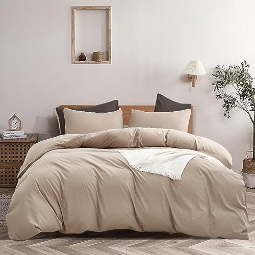 Wellboo Khaki Comforter Set King Size Cream Coffee Bedding Sets Dark Champagne Bed Quilts Solid Taupe Quilts Women Men Modern Oatmeal Brown Blankets Cream Khaki Comforters Plain Tan Taupe Color Bed