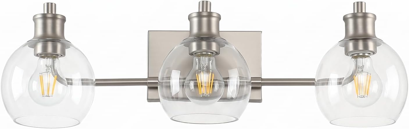Tipace Bathroom Light Fixtures Brushed Nickel Vanity Light 3 Light Wall Sconces Lighting with Clear Globe Glass Shades Bath Wall Lamp for Mirror Kitchen Living Room Bedroom Hallway(Exclude Bulb) image 3