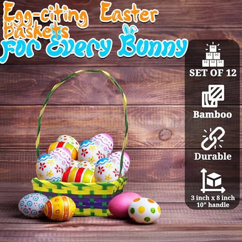 Multicolored Rectangular Easter Baskets - Bulk set of 12, Each Basket is 3 inch x 8 inch with 10 Inch Handle — view 2