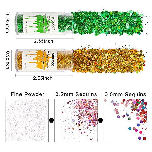 MTOUOCK Chunky Holographic Glitter, Chunky Nail Resin Sequins Glitter of 12 Colors, Cosmetic Nail Glitter for Resin, Nails, Craft, Phone Case, DIY, Hair, Body, Slime,Tumblers and Party Art 0.4oz Each