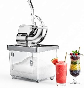 750 LBS/h Commercial Ice Crusher Machine,Stainless Steel Snow Cone Machine,350W Stainless Steel Snow Cone Maker with 4 Blades, 2000 RPM & 2 LBS Hopper, Ideal for Bars, Cafes, Home Use & Parties,Silver