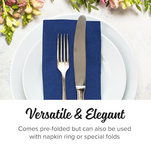 image for SimuLinen Dark Blue Linen Feel Disposable Dinner Napkins - Cloth-Like 