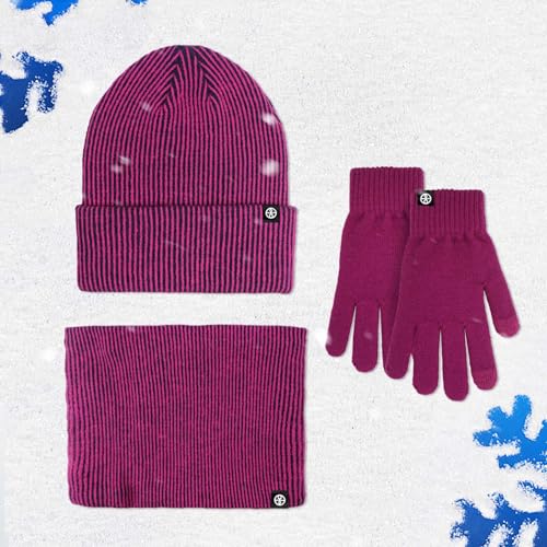Conjunto de invierno polar a rayas con gorro y bufanda térmica para el frío 3