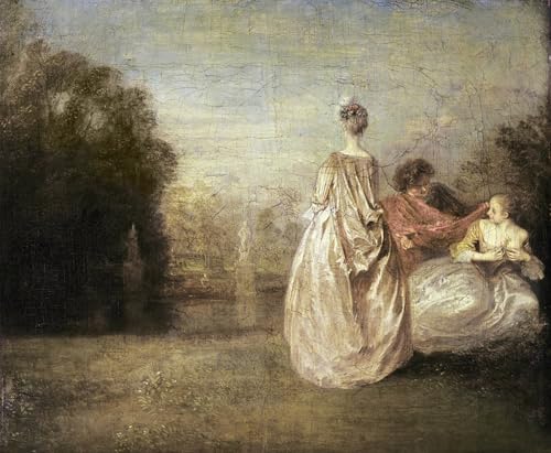 Pintura murales lienzo vintage de Jean Antoine Watteau, cuadro decorativo de dormitorio 60x90cm