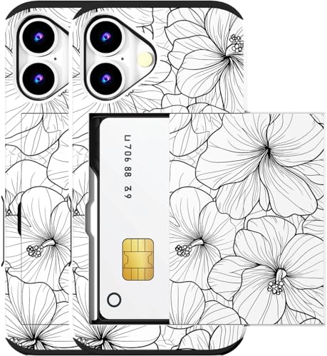 MUQR for iPhone 16 Plus Case (White Black Hibiscus)