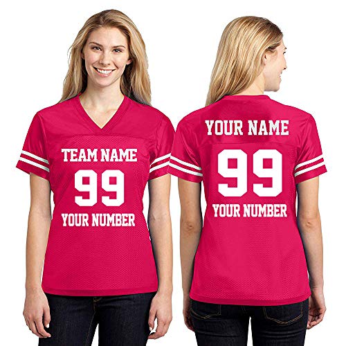 CRAZYDAISYWORLD Customized Football Jersey Short Sleeve T-Shirt - Your Own Personalized 2 Side Custom Jersey Men & Women - V-Neck Football Jersey Shirt Small Heliconia - Women