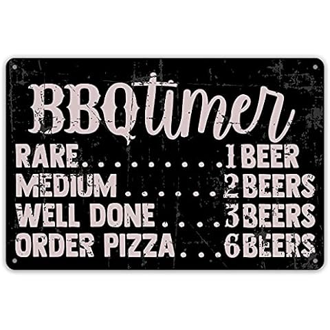 QIONGQI Funny BBQ Timer Quote Metal Tin Sign Wall Decor Retro BBQ Signs with Sayings for Home Kitchen Restaurant Café Decor Gifts Cover