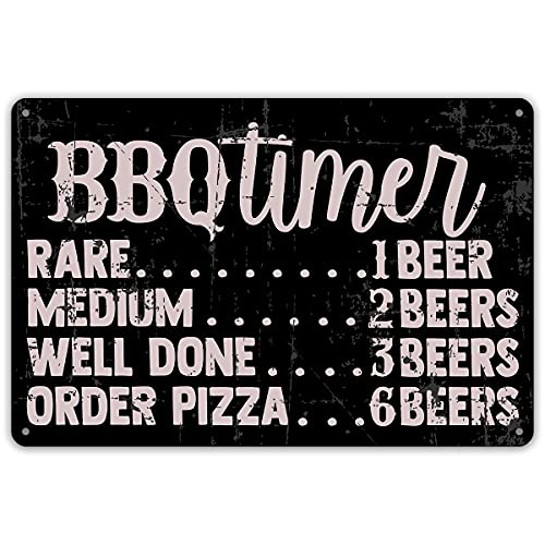 QIONGQI Funny BBQ Timer Quote Metal Tin Sign Wall Decor Retro BBQ Signs with Sayings for Home Kitchen Restaurant Caf?Decor Gifts