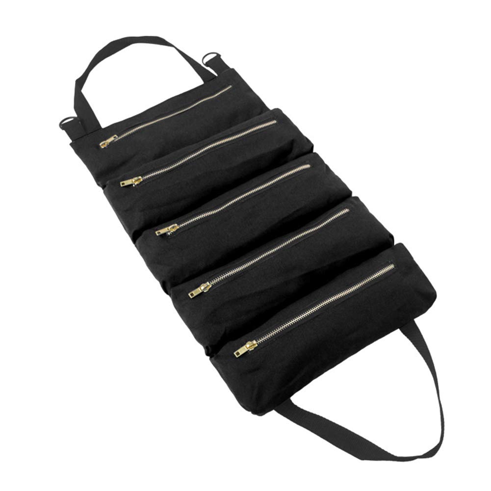 Rollo de herramientas súper roll, bolsa enrollable para herramientas de lona, bolsa multiusos para colgar con cremallera, organizador de respaldo de asiento de automóvil, cubo organizador de 2