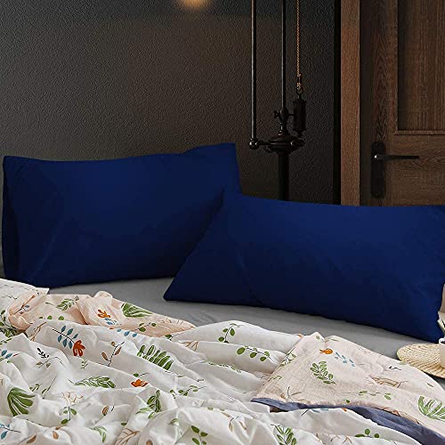 Image of Soft Pillow Covers 20 x 36 Inches - 100% Egyptian Cotton 400 Thread Count Set of 2 Pillow Cover Set Envelope Closure Hotel Quality Pillowcase - Navy Blue