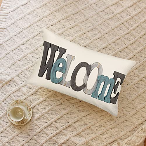 Fukeen Welcome Lumbar Throw Pillow Covers Farmhouse Rustic Decorative Rectangular/Waist Pillowcases 12 X 20 Inch Spring Home Summer Beach Decor Cushion Covers Housewarming Gifts #TOP2