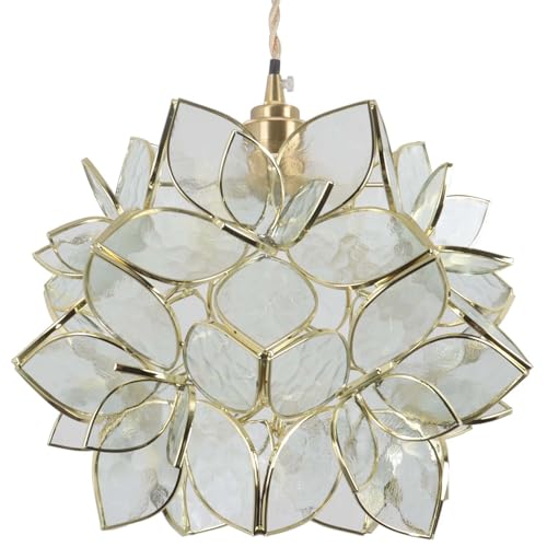 Bieye L10916 Petals Tiffany Style Stained Glass Ceiling Pendant Light for Home Decoration (Clear, 12" Rose Lily)