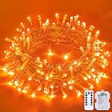 Jmexsuss 33Ft 100 Led Orange Christmas Lights, Battery Operated Christmas Lights, Orange String Lights With Remote Indoor Outdoor Waterproof For Fall Xmas Decorations