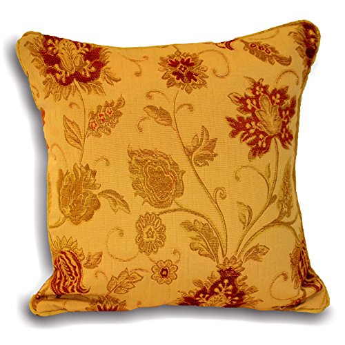 Riva Paoletti Zurich Cushion Cover - Decorative Floral Jacquard Design - Piped Edges - Reversible - 100% Polyester - 45 x 45cm (18" x 18" inches) - Designed in the UK - Gold Yellow