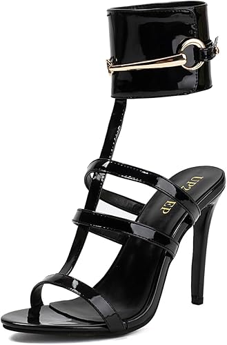 UP2STEP Women Patent Open Toe T-strap Strappy Slingback Ankle Tie Up Stiletto Hi