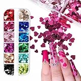 Heart Nail Art Glitter Valentine's Nail Art Glitter 3D Heart Holographic Sparky Heart Nail Sequins M
