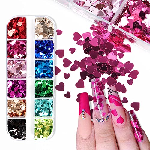 Heart Nail Art Glitter Valentine's Nail Art Glitter 3D Heart Holographic Sparky Heart Nail Sequins Mixed Color Glitters Heart Flakes Acrylic Nail Supplies Love Design Valentine's Day Diy Decoration #TOP3