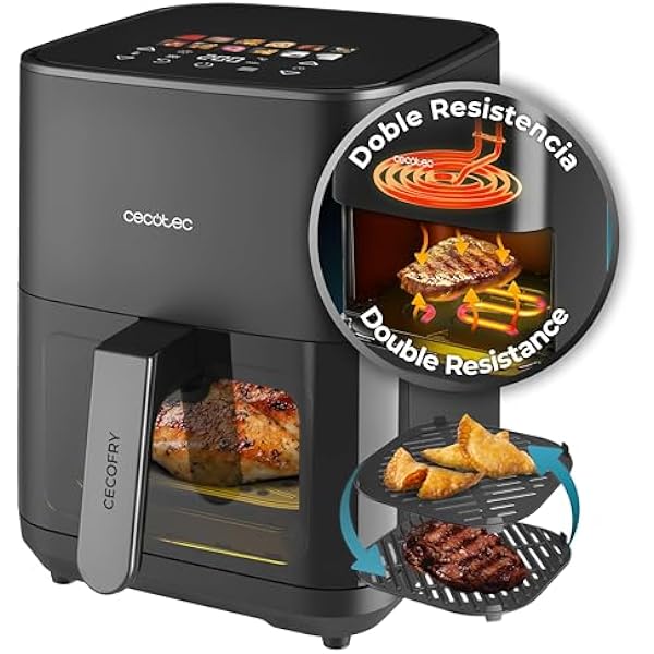 Cecotec Frytkownica na gorące powietrze bez oleju - 4 l - grill - podwójny opór - Air Fryer Cecofry&Grill Duoheat 4000. 1900 W, ruchoma ścianka działowa, regulacja temperatury 40-200°C, 10 menu