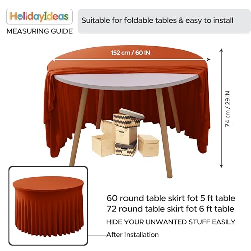 Image of HolidayIdeas 6 Pack Spandex Table Skirts for 60 Inch Round Table, Fitted Ruffle Tablecloth, Wrinkle Resistant for Outdoor Reception, Bridal Shower Cake Table, Rust