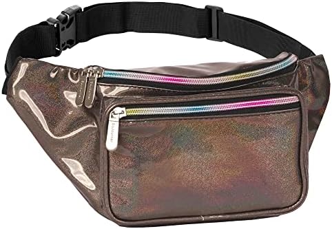 Holographic Fanny Pack Belt Bag | Waterproof fanny pack for Women - Crossbody Bag Bum Bag Waist Bag Waist Pack - For Halloween costumes, Rave Fanny Pack for Hiking, Running (Copper Glitter)