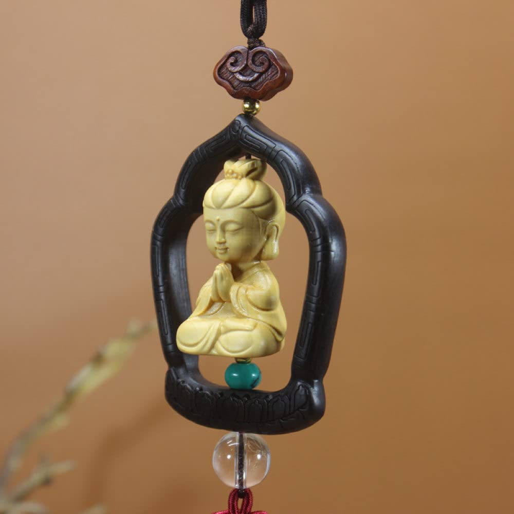 Ciondolo Portafortuna Per Auto In Legno Di Bosso: Buddha Intagliato Per Specchietto Retrovisore - Marrone - 4
