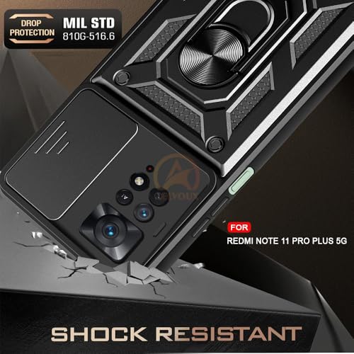 Image of Armor Bumper Back Cover Case for Redmi Note 11 Pro / 11 Pro Plus Rotating Camera Cover, Ring Holder & Kickstand | Heavy Duty & 360 Degree Protection Back Cover (Black)