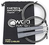 WOD Nation Speed Jump Rope - Blazing Fast Rope for Endurance training for Sports like Cross Fitness, Boxing, MMA, Martial Arts or Just Staying Fit - Fully Adjustable to Fit Men, Women and Children - GREY