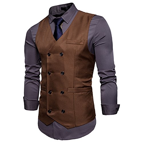 Mens Slim Fit Double Breasted Vest Waistcoat Casual Business Formal Suit Dress Vest Party Wedding V Neck Vests3