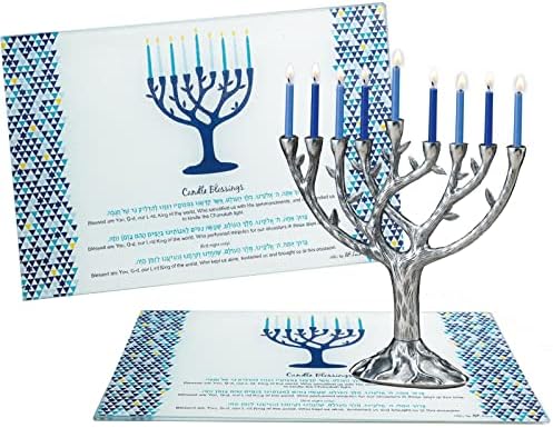 Rite Lite Hanukkah Tempered Glass Drip Tray Tree of Life Design for Menorah - Chanukah Tray Centerpiece Jewish Holiday Party Favor Decorations Gifts Judaica Decor Festival of Lights