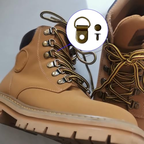 TQFXGLL 100 Sets Metal Boot Shoelace Hooks, D-Ring Boot Lace Hook Buckle Fitting, 4 Colors Shoe Hooks with Rivets for Repair Hiking Boots