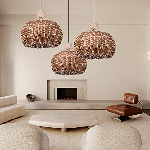 Arturesthome Wicker Chandelier Coffee, Boho Basket Rattan Pendant Lighting Fixtures, Large Natural Woven Hanging Ceiling Lights Lamp Shade For Kitchen Island #TOP2