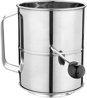 Tamis à farine en acier inoxydable avec manivelle rotative, grande capacité de 5 tasses et 8 tasses pour tamiser rapidement les ingrédients secs, outil de cuisine à maille fine pour aérer la farine et