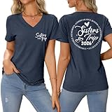 PIYEWO Sisters Trip Tshirts 2026, Girls Trip V Neck Tops for Women Holiday Travel Short Sleeve Casual Loose Fit Graphic Tees Navy
