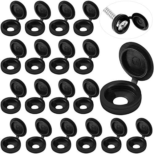 100 Pieces Hinged Screw Cover Caps Plastic Screw Caps Fold Screw Snap Covers Washer Flip Tops (Black,S)