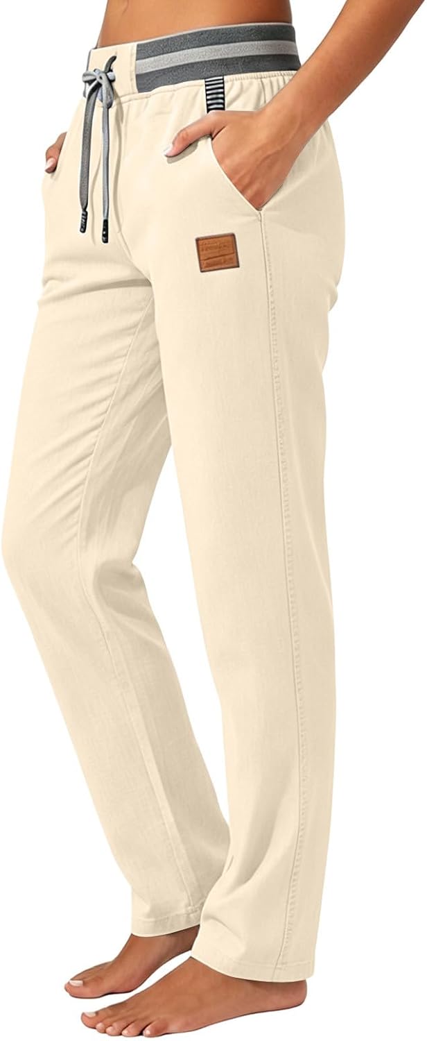 Cotton Linen Pants for Women Gauze Drawstring High Waisted Straight Leg Fall Trouser Casual Pant with Pockets