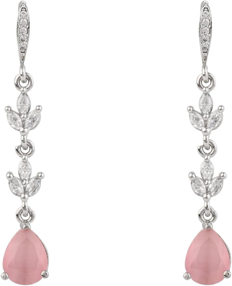 I Jewels Silver Plated Cubic Zirconia American Diamond Drop Earrings for Women (E3394ZPi)