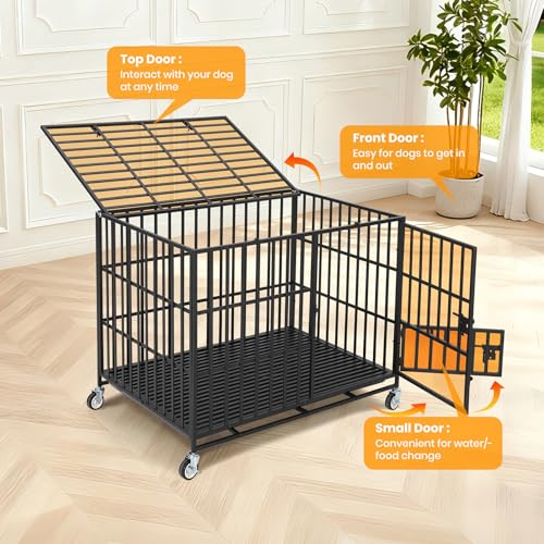 MilleLoom 36 Inch Heavy Duty Dog Crate with Wheels, Escape Proof Metal Kennel with 3 Doors & Removable Tray for Large Medium Dogs, Black by MilleLoom - Image 2