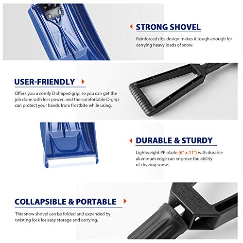 Orientools Collapsible Snow Shovel With D-Grip Handle And Durable Aluminum Edge Blade, An Ideal Accessory For Your Car, Truck, Recreational Vehicle, Etc. (Blade 6") #TOP2