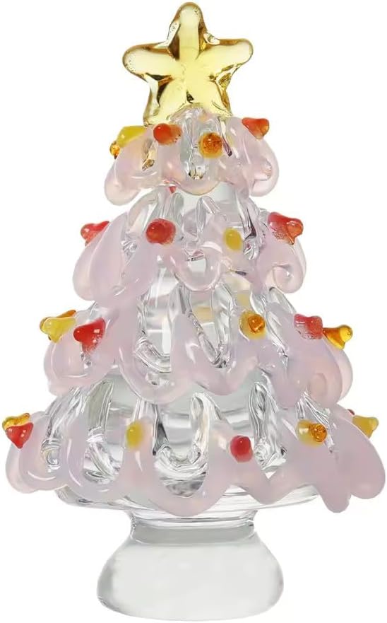Mini Color Crystal Tree Figurine – Handmade Blown Glass Christmas Tree Ornament, Collectible Tabletop Festival Decor