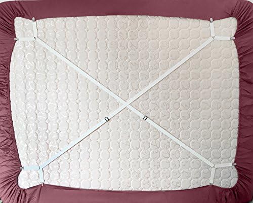 2 Pull Side Adjustable Criss Cross Bed Sheet Holders Fasteners Grippers Clips Suspenders Straps (Pack of 2, in White)