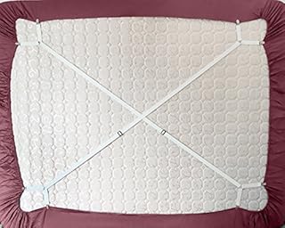 2 Pull Side Adjustable Criss Cross Bed Sheet Holders Fasteners Grippers Clips Suspenders Straps (Pack of 2, in White)