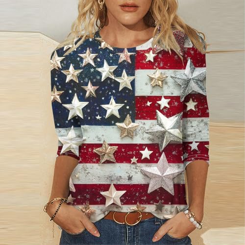 fourth of july shirts for women 34 sleeve summer tops american flag print t shirt patriotic 4th of july shirts 2025