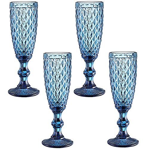 Taganov Champagne Flutes Set Of 4 Classy Champagne Glass 5Oz European Elegant For Women Men Wedding Anniversary Christmas Birthday Party Embossed Juice Cup (Blue) #TOP15