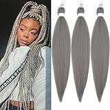 Grey Braiding Hair Pre Stretched Synthetic Hair for Braiding Micro Prestretched Braiding Hair 26 inc
